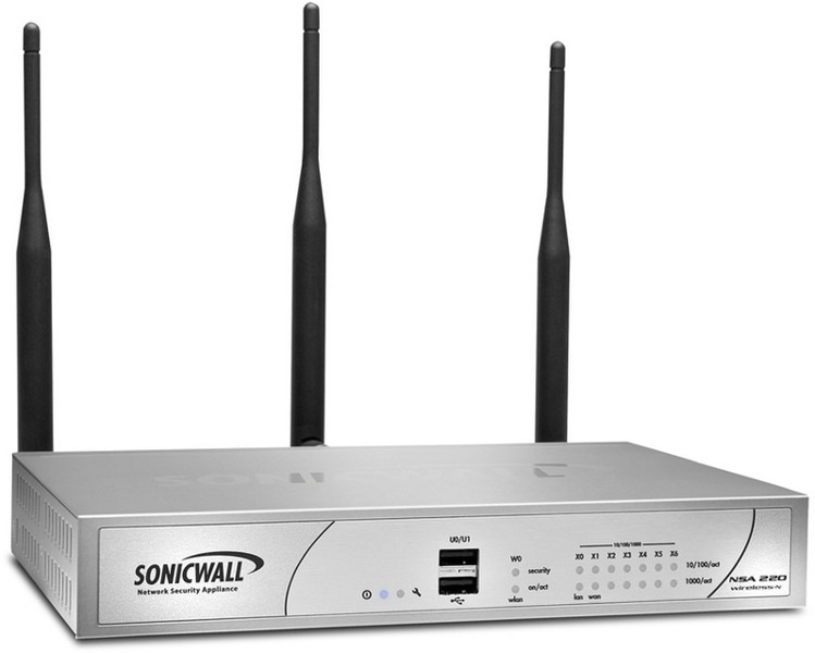 DELL SonicWALL NSA 220 Wireless-N + 1Y Support 8x5 600Мбит/с аппаратный брандмауэр