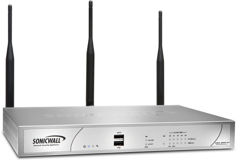 DELL SonicWALL NSA 250M Wireless-N + 1Yr Support 8x5 750Мбит/с аппаратный брандмауэр