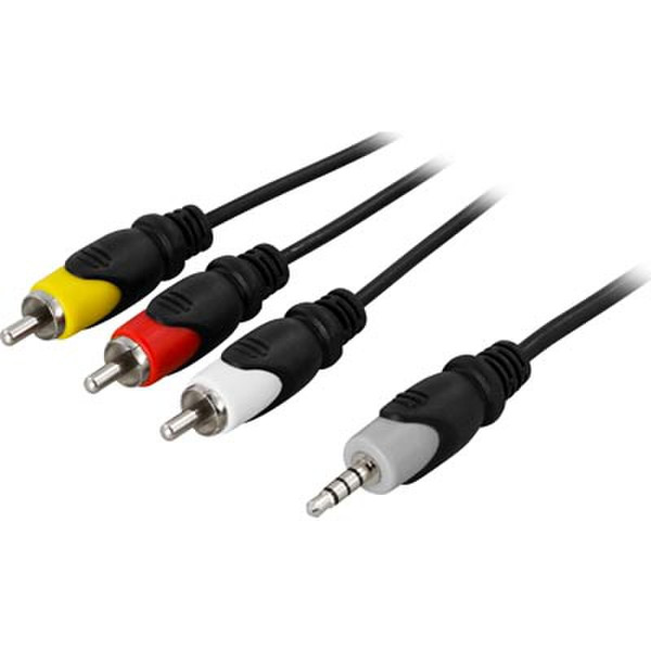 Deltaco MM-267 20m 3.5mm 3 x RCA Schwarz Videokabel-Adapter