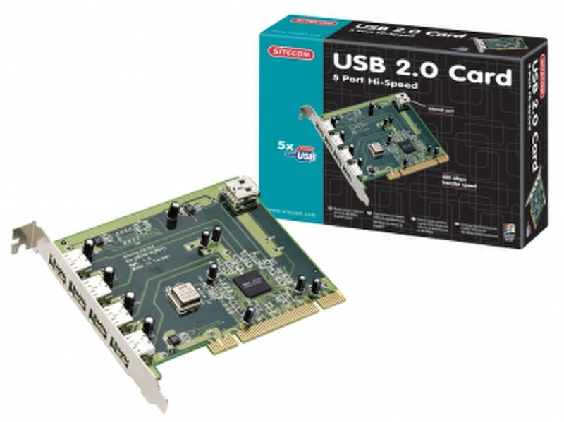 Sitecom USB 2.0 Card, 5 ports интерфейсная карта/адаптер
