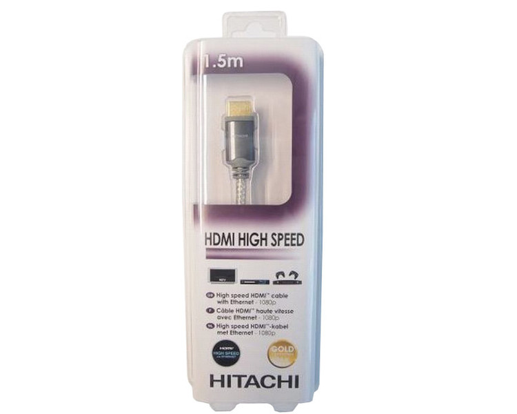 Hitachi HAV115HG 1.5м HDMI HDMI Черный, Серый HDMI кабель