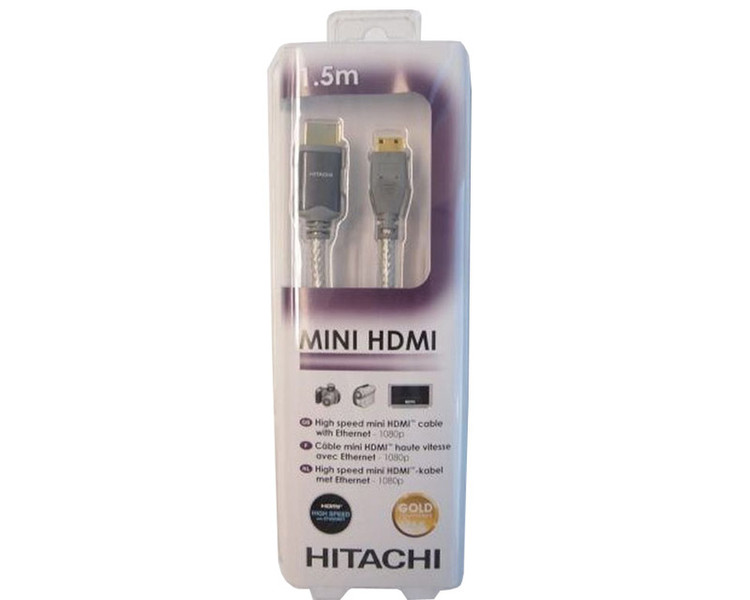 Hitachi HAV115HM 1.5m HDMI Mini-HDMI Black,Grey