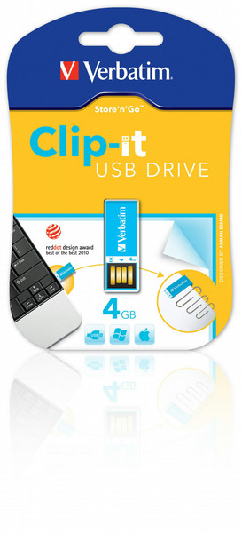 Verbatim Clip-it 4GB USB 2.0 Type-A Blue USB flash drive