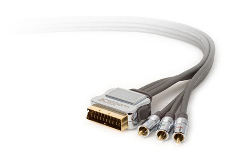 Techlink WiresCR SCART Plug - 3 x RCA/Phono Plugs RGB 3m SCART (21-pin) 3 x RCA Grau, Silber Videokabel-Adapter