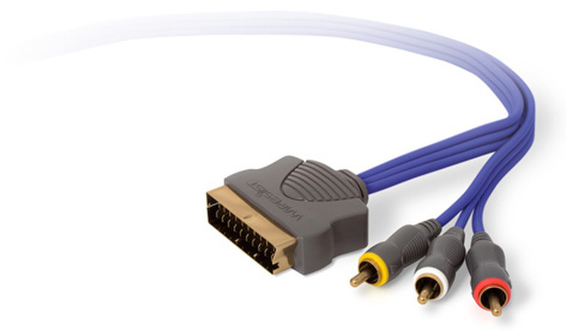 Techlink 1.5m 3xRCA/SCART 1.5m SCART (21-pin) 3 x RCA Blau, Grau Videokabel-Adapter