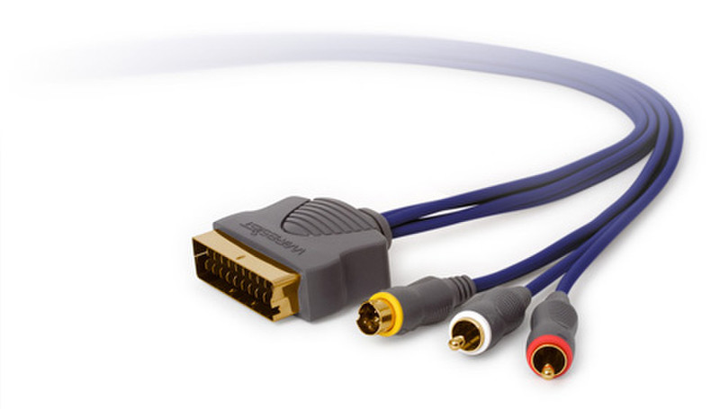 Techlink 1.5m 2xRCA+S-Video/SCART 1.5m S-Video (4-pin) + 2xRCA SCART (21-pin) Blau, Grau Videokabel-Adapter