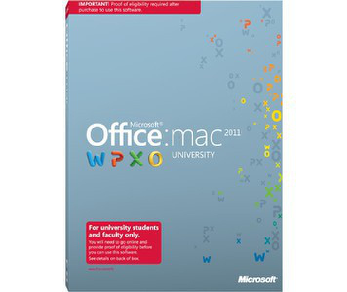 Microsoft Office Mac University 2011, SP1, DVD, Edu, 1u, ENG