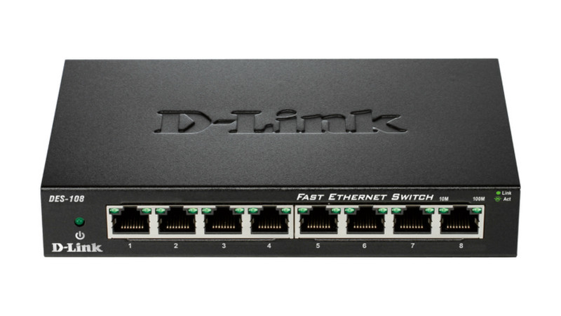 D-Link DES-108 Неуправляемый Fast Ethernet (10/100) Черный сетевой коммутатор