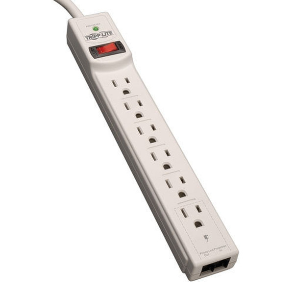 Tripp Lite Protect It! 6-Outlet Surge Protector, 8-ft. Cord, 990 Joules, Tel/Modem Protection, Gray Housing