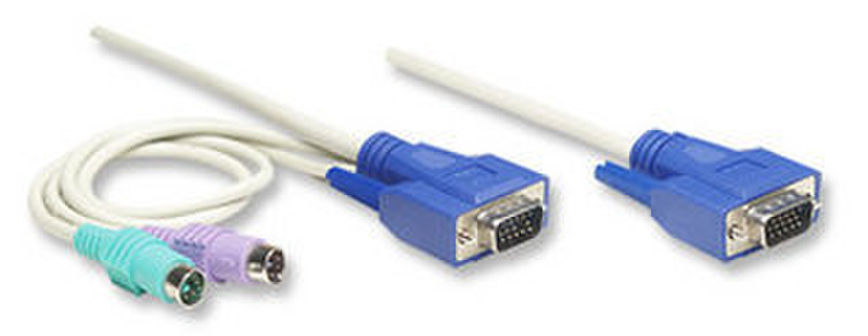 Intellinet VGA M - VGA M, 2 x PS/2, 3m 3m Weiß Tastatur/Video/Maus (KVM)-Kabel