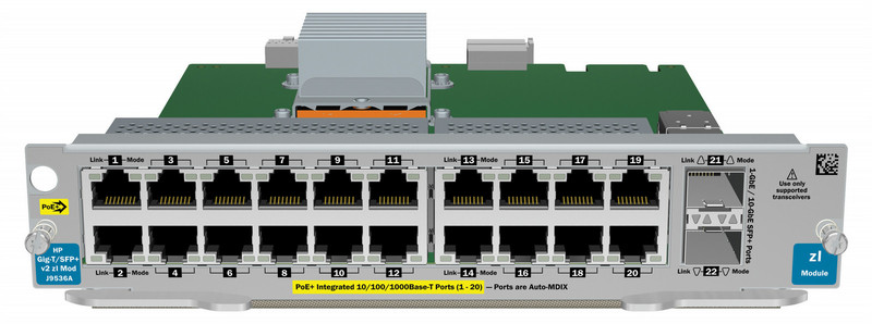 Hewlett Packard Enterprise 20p GT PoE+ / 2p SFP+ v2 zl Gigabit Ethernet модуль для сетевого свича