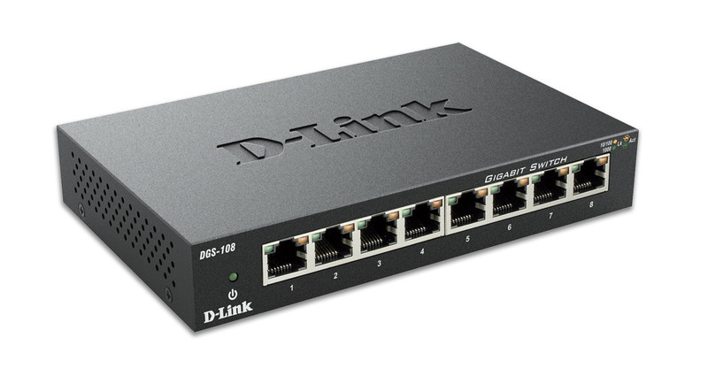 D-Link DGS-108 Неуправляемый Черный сетевой коммутатор