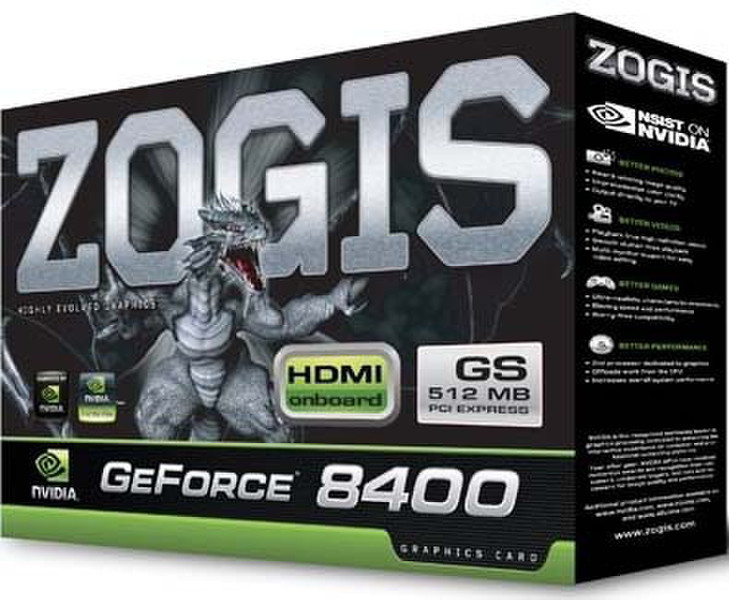 Zogis ZO84GS-ED3H GeForce 8400 GS 0.5GB GDDR3 graphics card