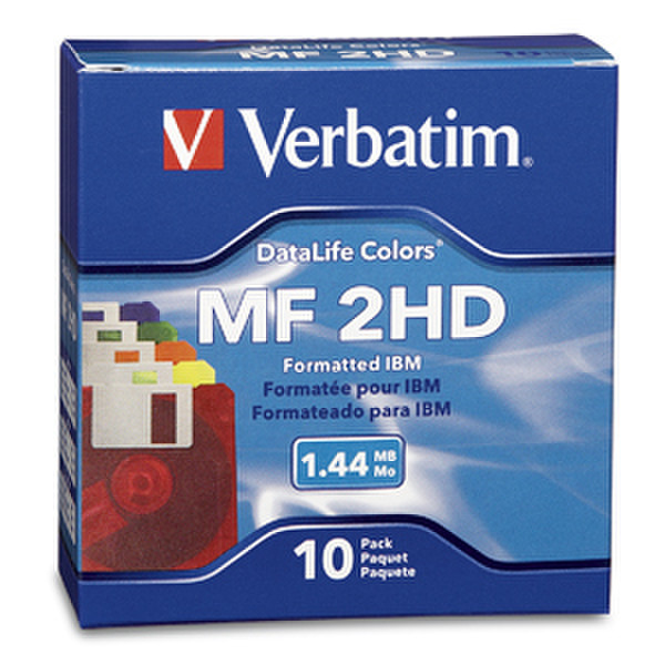 Verbatim 2MB Floppy Diskette DataLife IBM Formatted Color 10pk