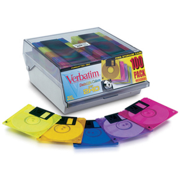 Verbatim 2MB Floppy Diskette DataLife IBM Formatted Translucent Color 100pk Storage Case
