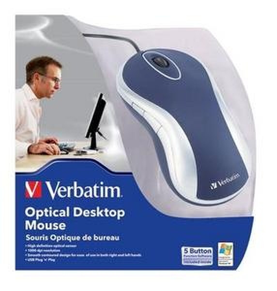 Verbatim Optical Desktop Mouse - Blue USB Optisch 1000DPI Blau Maus