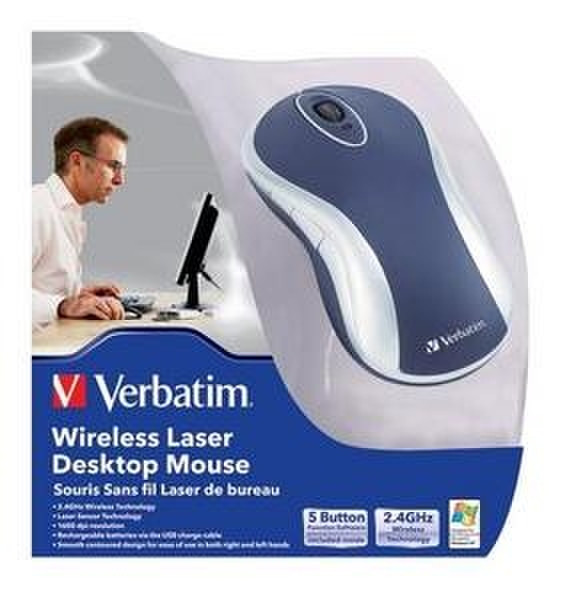 Verbatim Wireless Laser Desktop Mouse - Blue USB Laser 1000DPI Blue mice