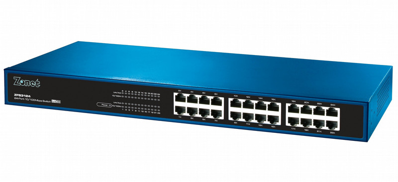 Zonet 24-Port 10/100Mbps Ethernet Switch Unmanaged Blue