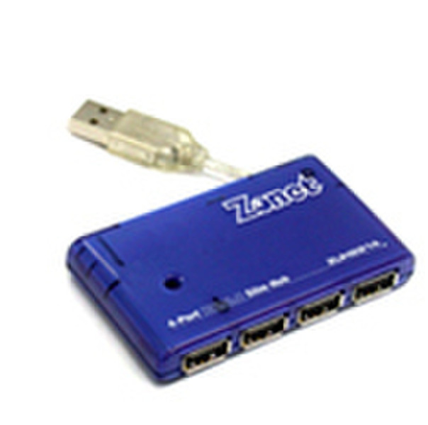 Zonet 4-Port USB 2.0 Slim Hub 480Mbit/s Blue interface hub