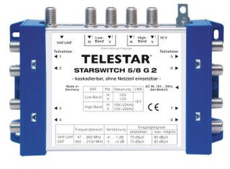 Telestar Starswitch 5/8 G2 Cable splitter/combiner Синий, Белый