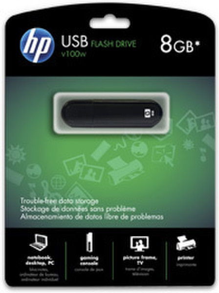 HP v100w 8GB USB 2.0 Type-A Black USB flash drive