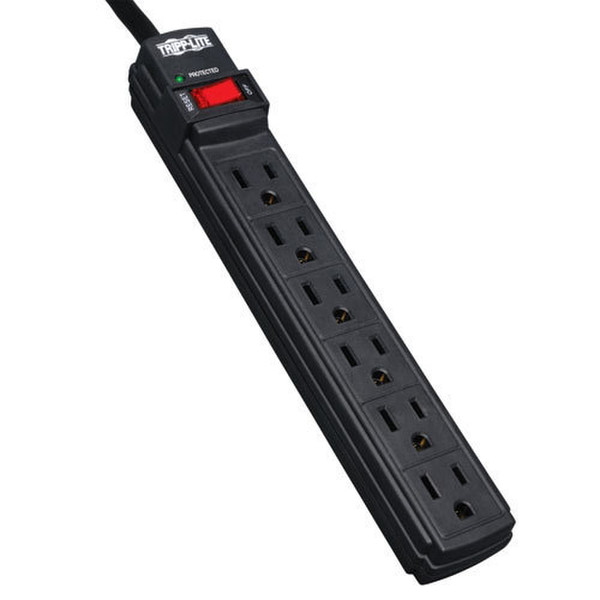 Tripp Lite Protect It! 6-Outlet Surge Protector, 6-ft. Cord, 360 Joules, 1 Diagnostic LED, Black Housing