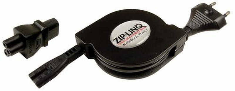 ZipLinq Retractable Power Cord 1.5m Black power cable