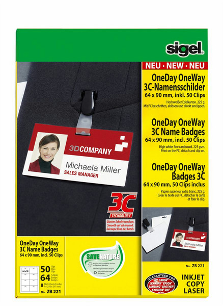Sigel ZB221 Cardboard 64pc(s) badge/badge holder