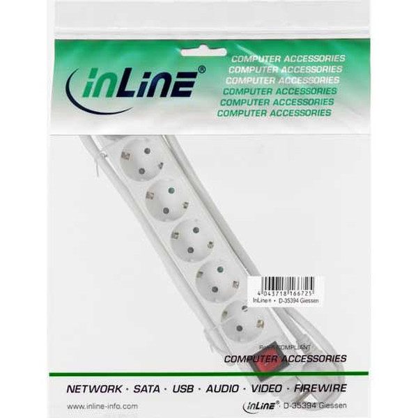 InLine 16461T 6AC outlet(s) 1.5m Weiß Verlängerungskabel