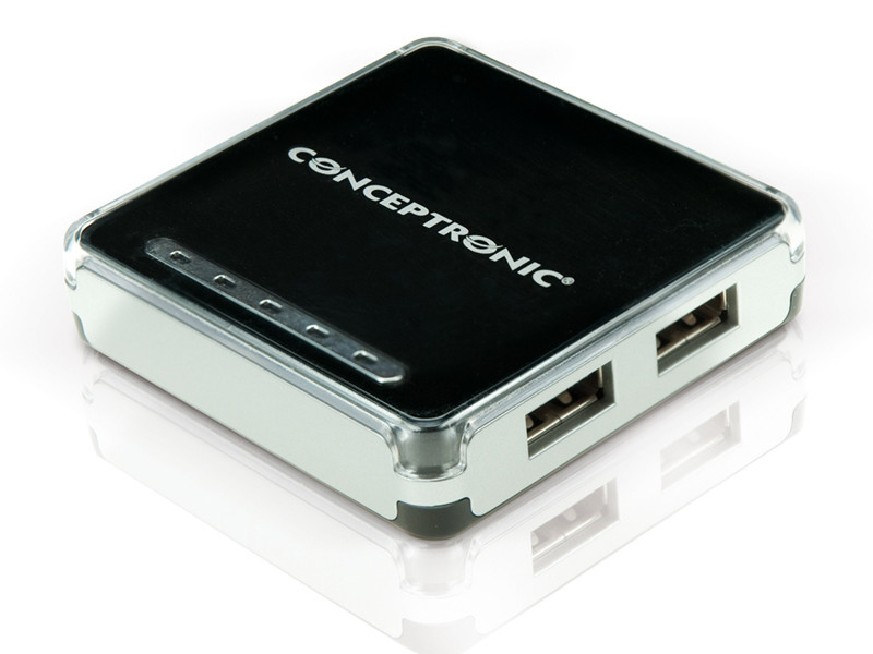 Conceptronic C4USB2 480Мбит/с Черный, Cеребряный хаб-разветвитель