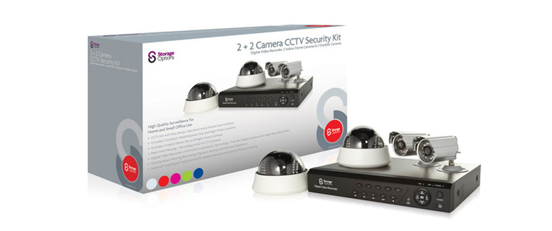 Storage Options 4-Channel CCTV Kit, 2+2 Cam, 500GB Black,Silver digital video recorder