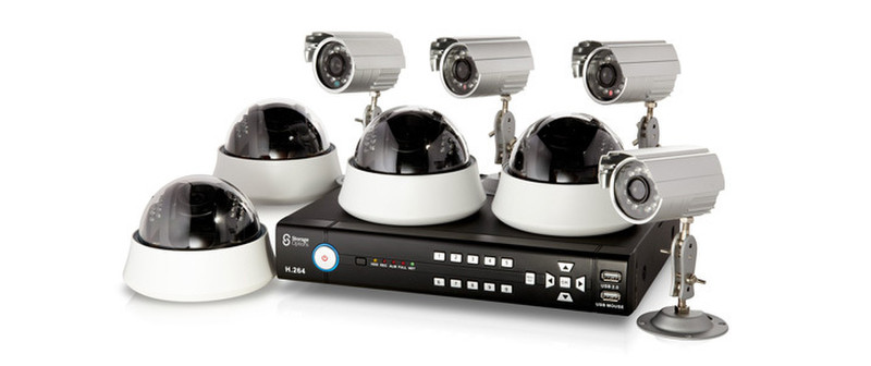 Storage Options 8-Channel CCTV Kit, 4+4 Cam, 500GB В помещении и на открытом воздухе Черный, Cеребряный, Белый
