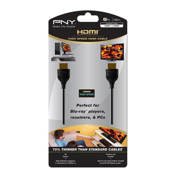 PNY 6ft Thin HDMI / HDMI 1.8m HDMI HDMI Black
