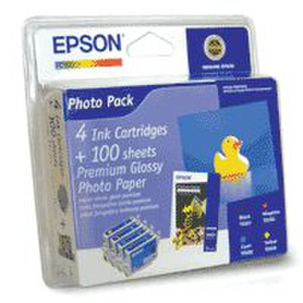Epson Photopack, 4 standard ink cartridges + 100 sheets of 10 x 15 premium glossy photo paper T0556