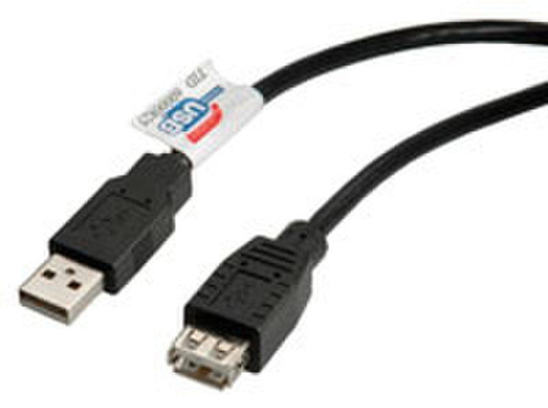 ROLINE USB 2.0 Cable, Type A-A, M/F, 0.8 m 0.8м USB A USB A Черный кабель USB