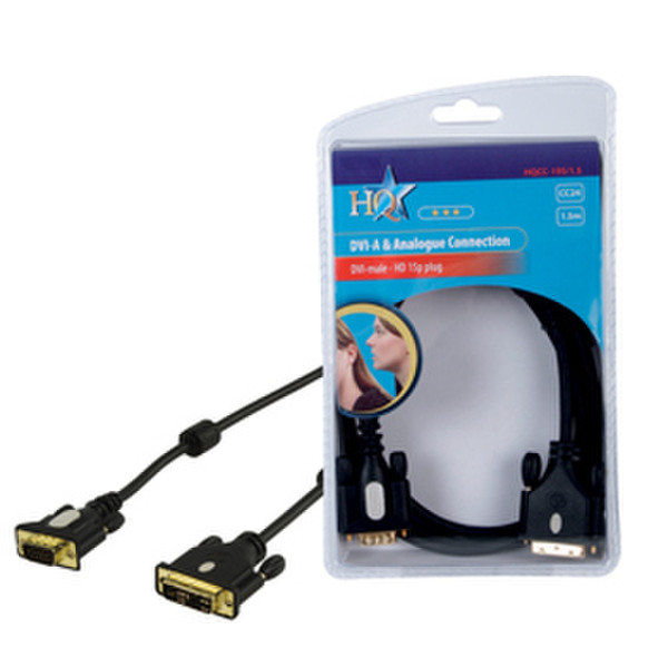 HQ CC-195/1.5 1.5m DVI-A VGA (D-Sub) Schwarz Videokabel-Adapter