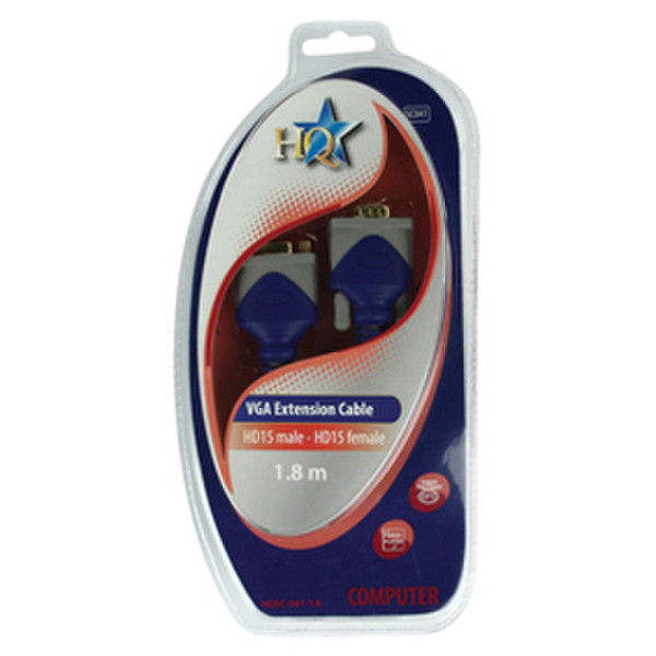 HQ VGA(m)/VGA(f), 1.8m 1.8m VGA (D-Sub) VGA (D-Sub) Blue,Grey VGA cable