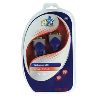 HQ VGA(m)/VGA(f), 5.0m 5m VGA (D-Sub) VGA (D-Sub) Blue,Grey
