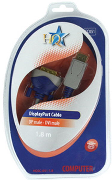 HQ 1.8m DP 19/DVI-D 24+1 M/M 3м DisplayPort DVI-D Синий, Серый адаптер для видео кабеля