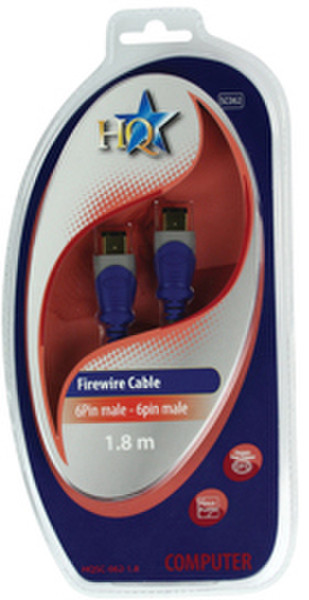 HQ 1.8m Firewire 6-pin M/M 1.8m 6-p 6-p Grey firewire cable