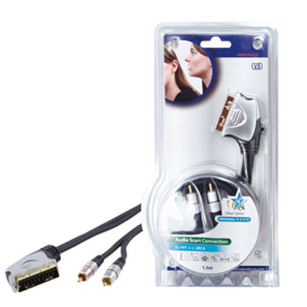 HQ 1.5m SCART - RCA 1.5m SCART (21-pin) 2 x RCA Schwarz, Silber