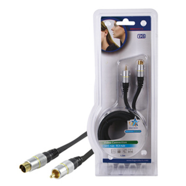 HQ 1.5m S-Video/1xRCA 1.5m S-Video (4-pin) RCA Schwarz, Silber