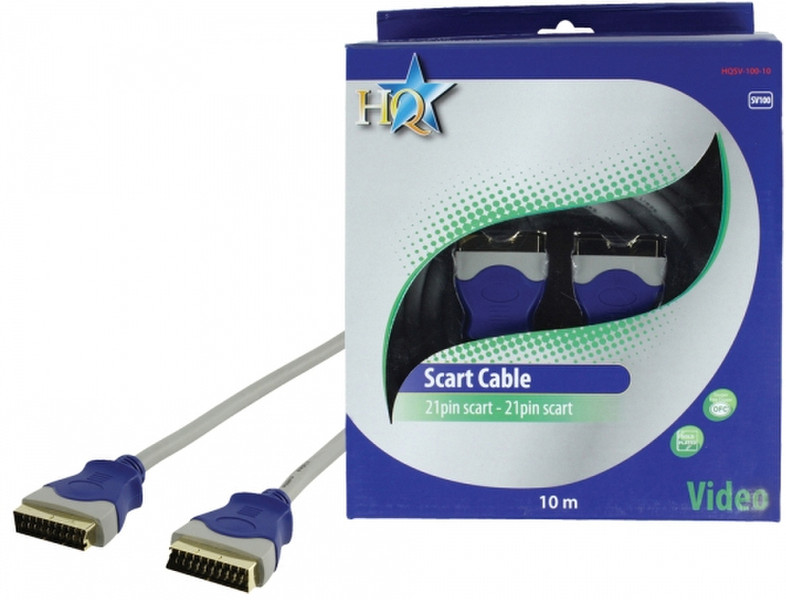HQ 10m SCART M/M 10м SCART (21-pin) SCART (21-pin) Синий, Серый SCART кабель