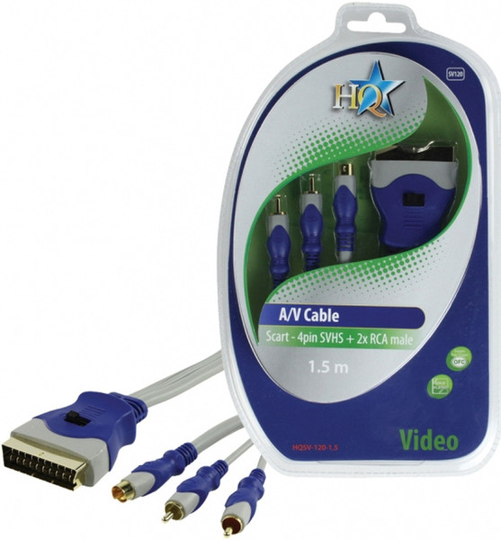 HQ 1.5m SCART M/ S-Video M + 2xRCA M 1.5m SCART (21-pin) 2 x RCA + S-Video Blau, Grau Videokabel-Adapter