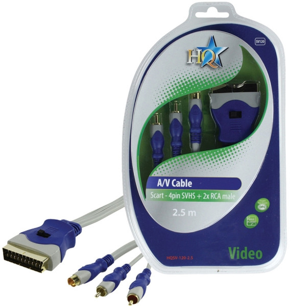 HQ 2.5m SCART M/ S-Video M + 2xRCA M 2.5м SCART (21-pin) 2 x RCA + S-Video Синий, Серый адаптер для видео кабеля
