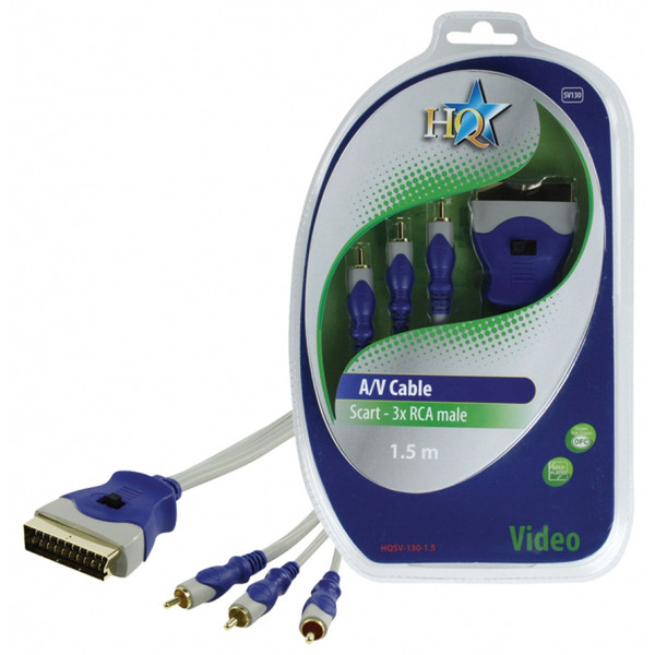 HQ 1.5m SCART/3xRCA M/M 1.5m SCART (21-pin) 3 x RCA Grey video cable adapter