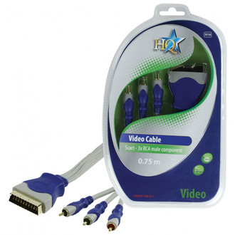 HQ 0.75m SCART/3xRCA M/M 0.75m SCART (21-pin) 3 x RCA Blau, Grau Videokabel-Adapter