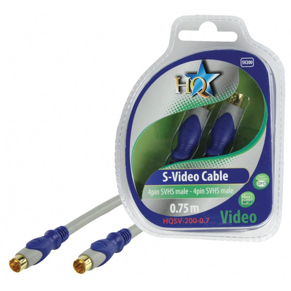 HQ 0,75m S-Video M/M 0.75м S-Video (4-pin) S-Video (4-pin) Синий, Серый S-video кабель