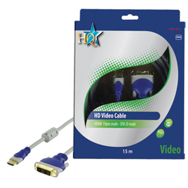 HQ SV-420-15 15м HDMI DVI-D Синий, Серый адаптер для видео кабеля