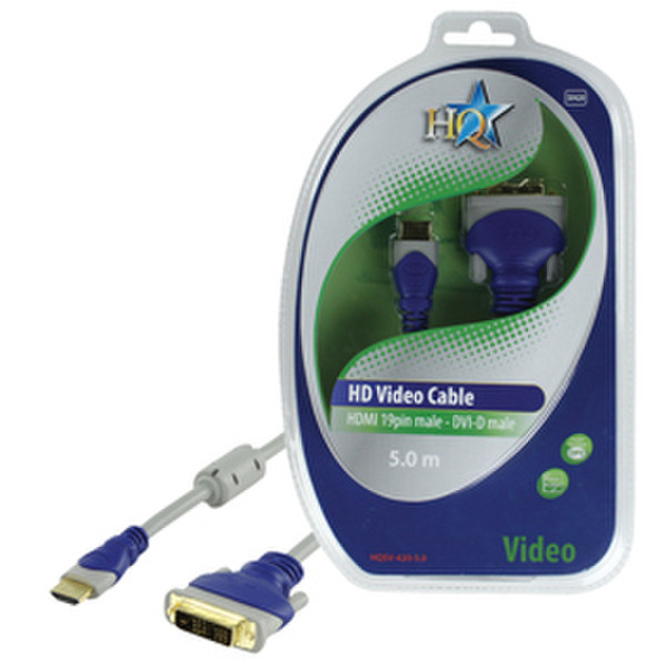 HQ SV-420-5.0 5m HDMI DVI-D Blau, Grau Videokabel-Adapter